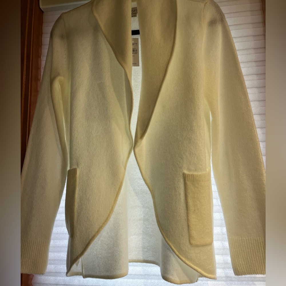 NWT LOFT XS Cream Open-Front Shawl Collar Sweater Cardigan